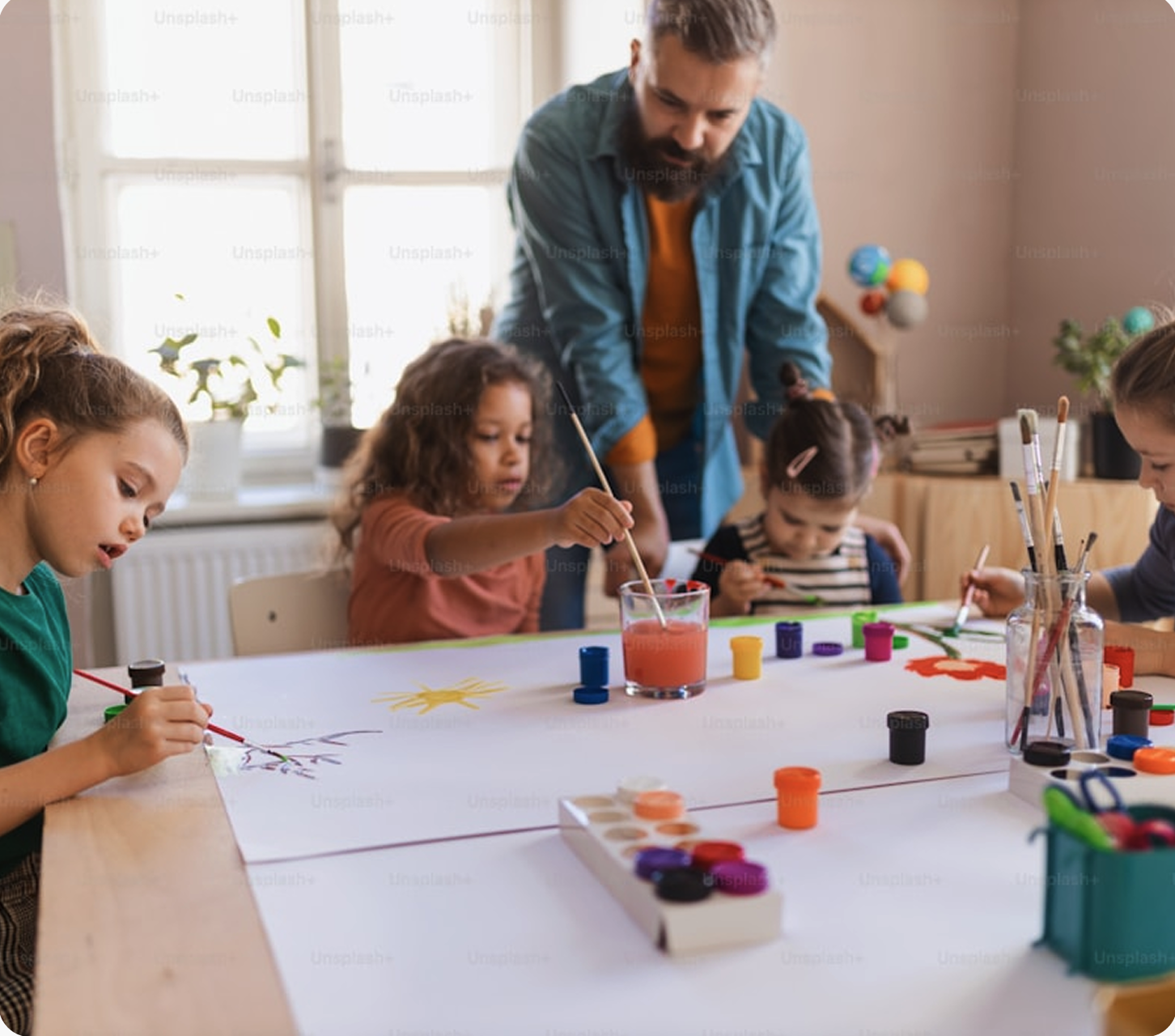 Children and therapist working together